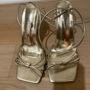 Women's Gold Strappy Heels